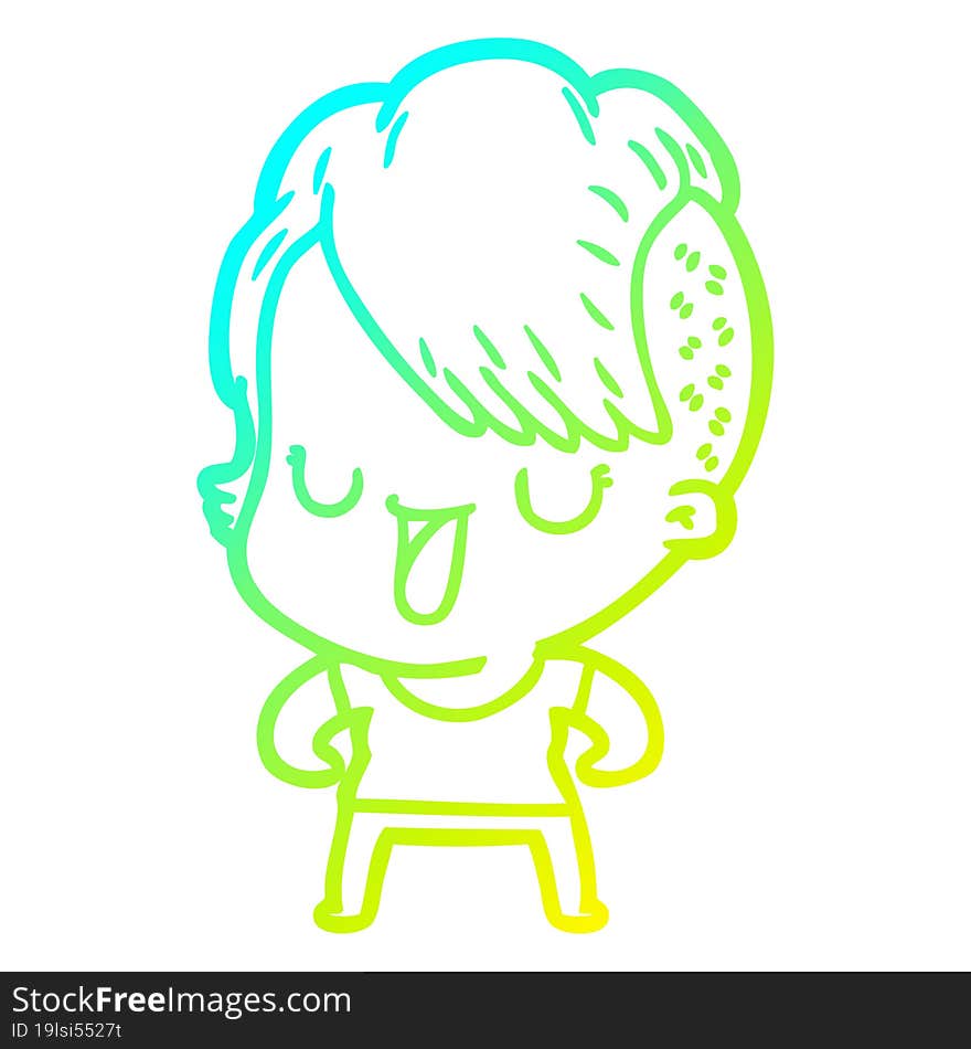 Cold Gradient Line Drawing Cute Cartoon Girl With Hipster Haircut