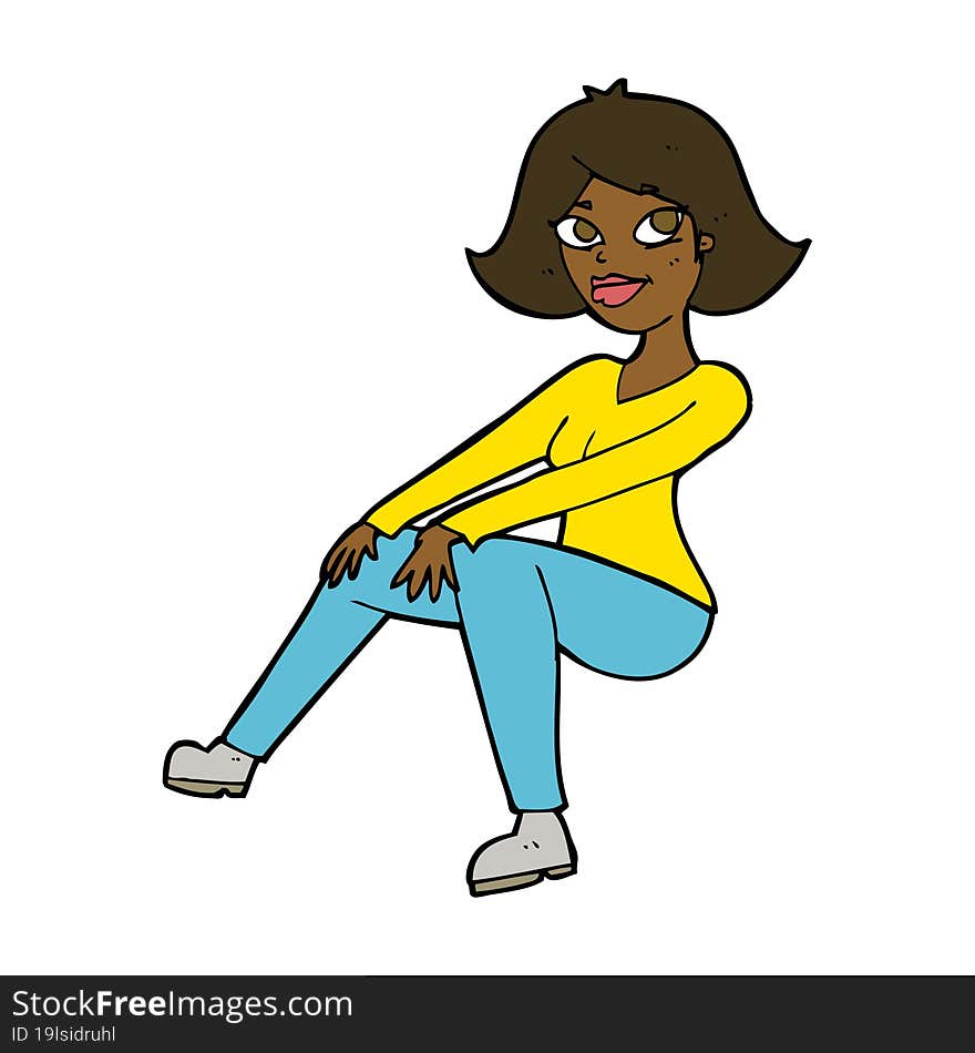 Cartoon Happy Woman Sitting