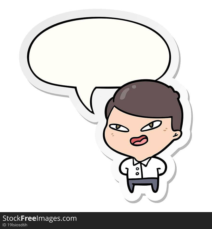 cartoon happy businessman and speech bubble sticker