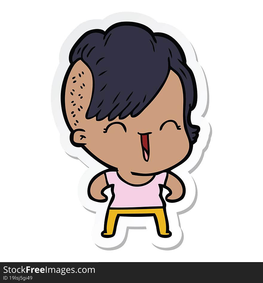 Sticker Of A Cartoon Happy Hipster Girl