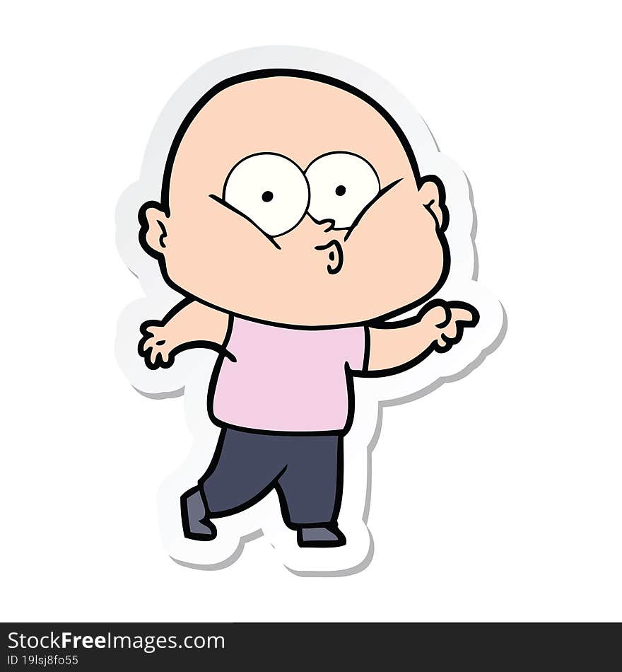 Sticker Of A Cartoon Bald Man Staring