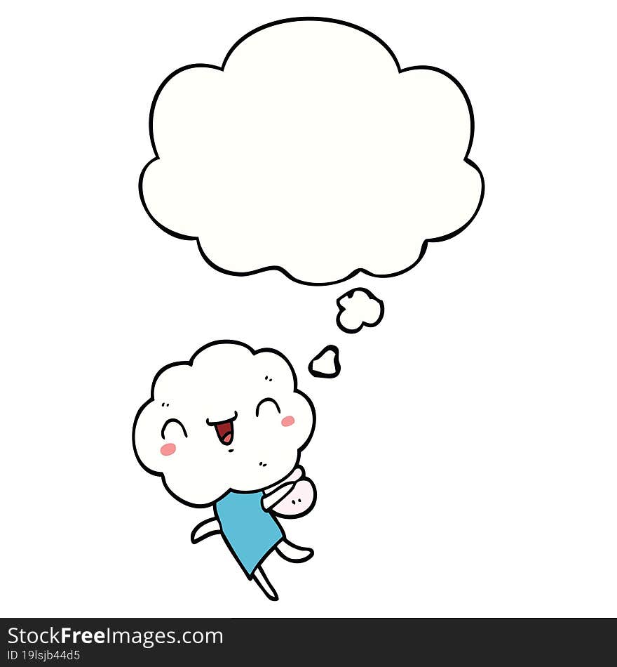 cute cartoon cloud head creature and thought bubble