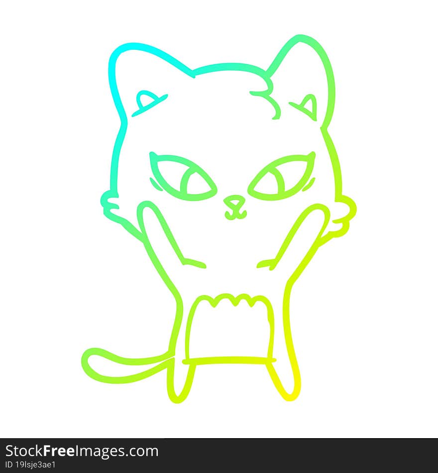 cold gradient line drawing of a cute cartoon cat