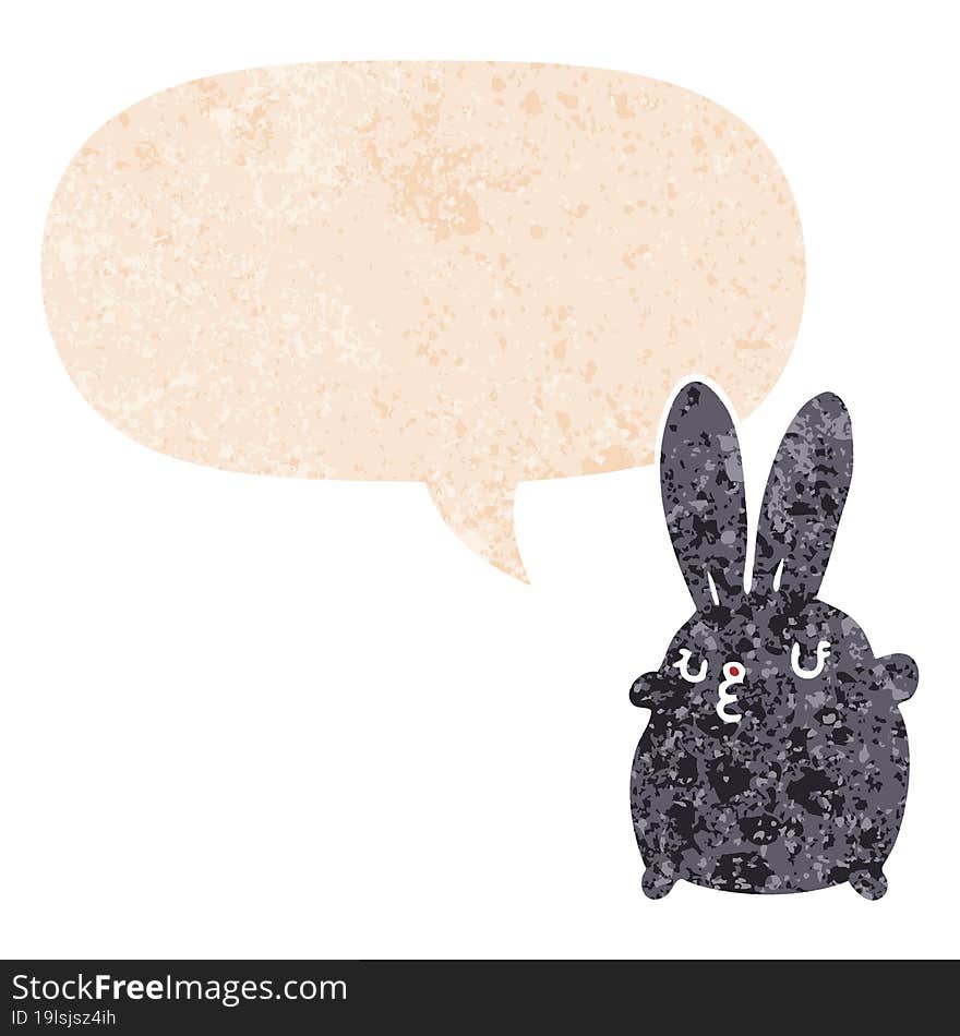 Cute Cartoon Rabbit And Speech Bubble In Retro Textured Style