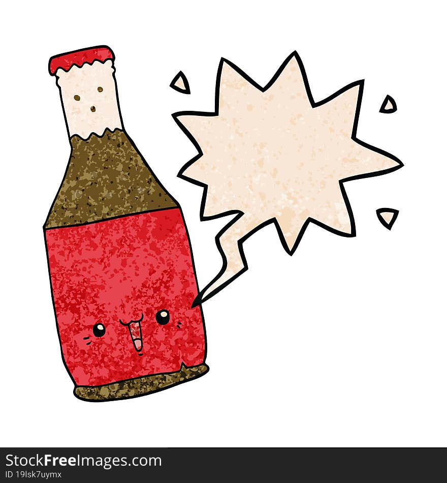 Cartoon Beer Bottle And Speech Bubble In Retro Texture Style