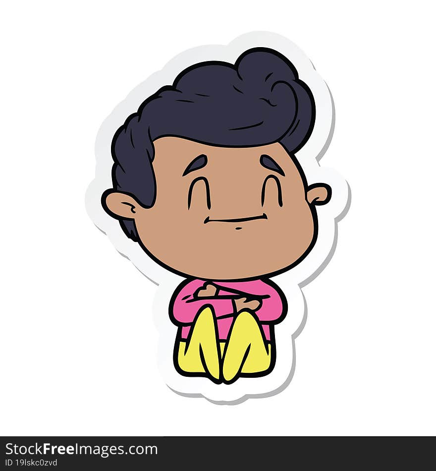 sticker of a happy cartoon man sitting