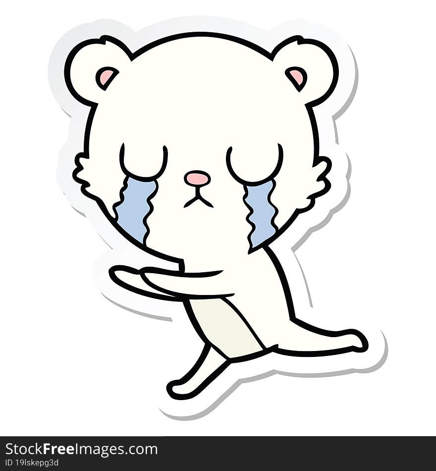 sticker of a crying polar bear cartoon