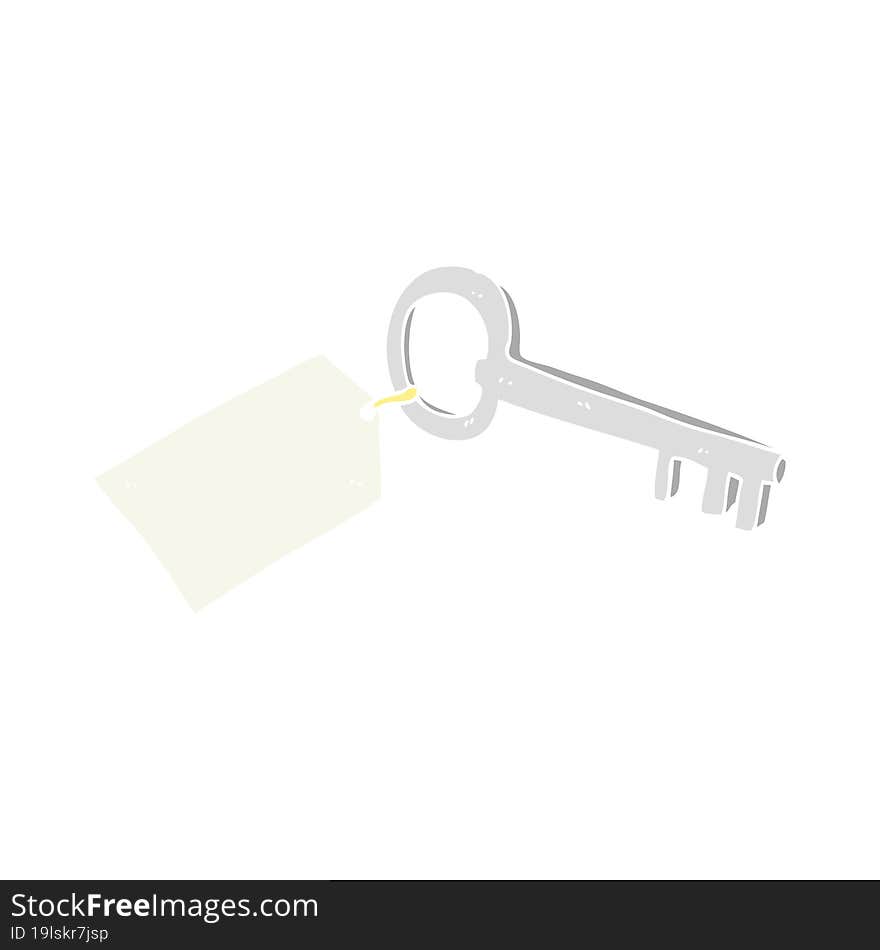 flat color illustration of a cartoon key with tag