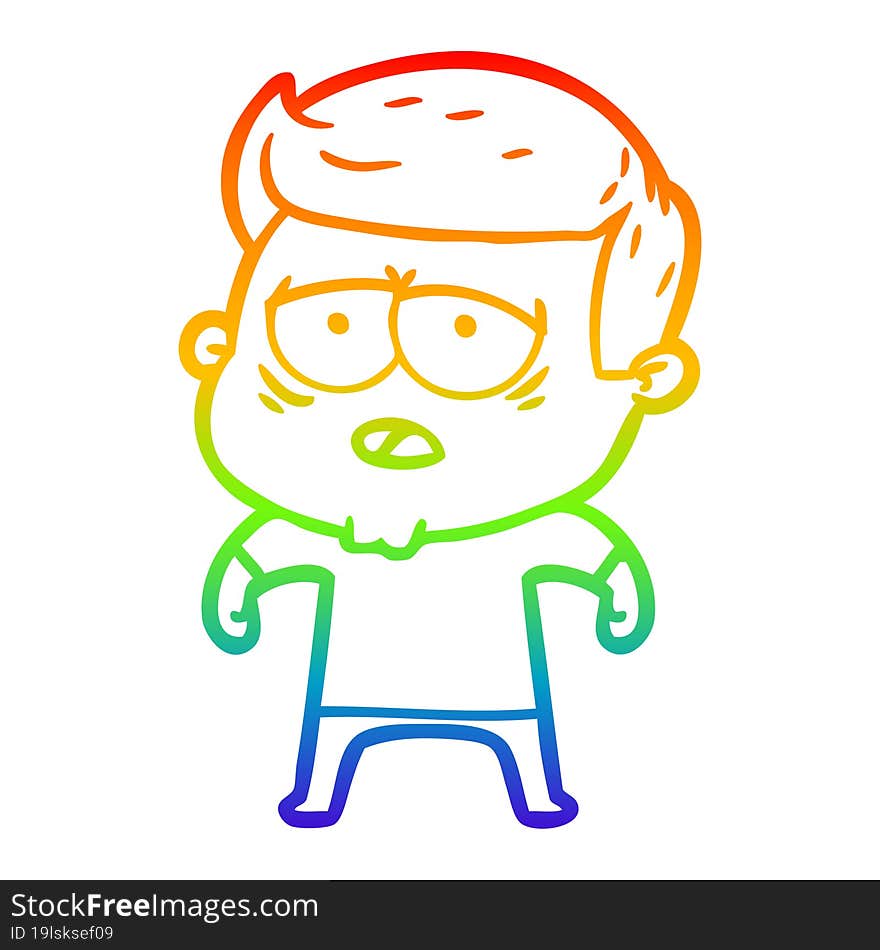 rainbow gradient line drawing of a cartoon tired man