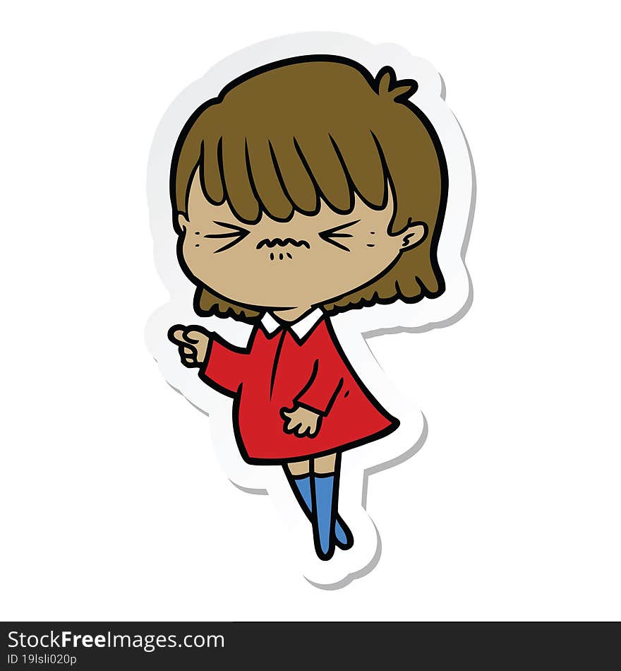 Sticker Of A Annoyed Cartoon Girl Making Accusation