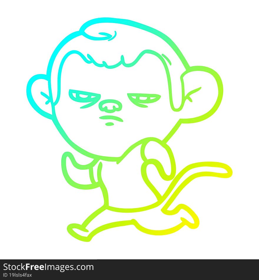 cold gradient line drawing of a cartoon monkey