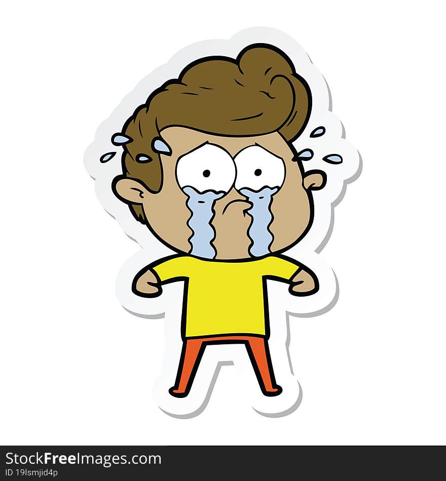 sticker of a cartoon crying man