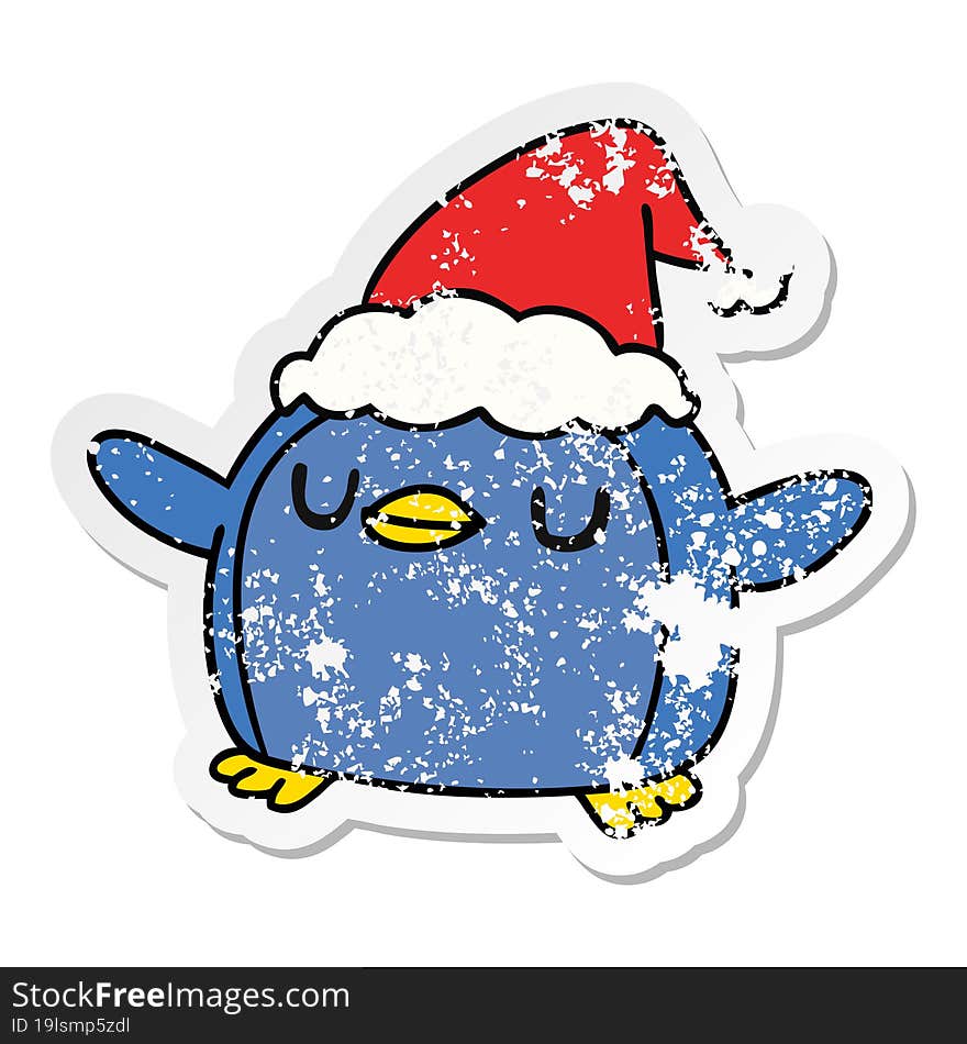 Christmas Distressed Sticker Cartoon Of Kawaii Penguin