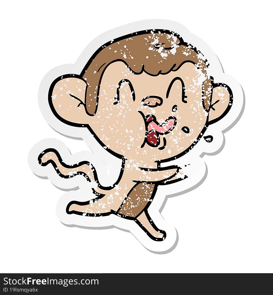 distressed sticker of a crazy cartoon monkey