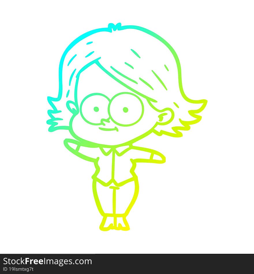 cold gradient line drawing happy cartoon girl