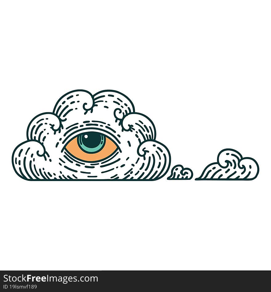 iconic tattoo style image of an all seeing eye cloud. iconic tattoo style image of an all seeing eye cloud