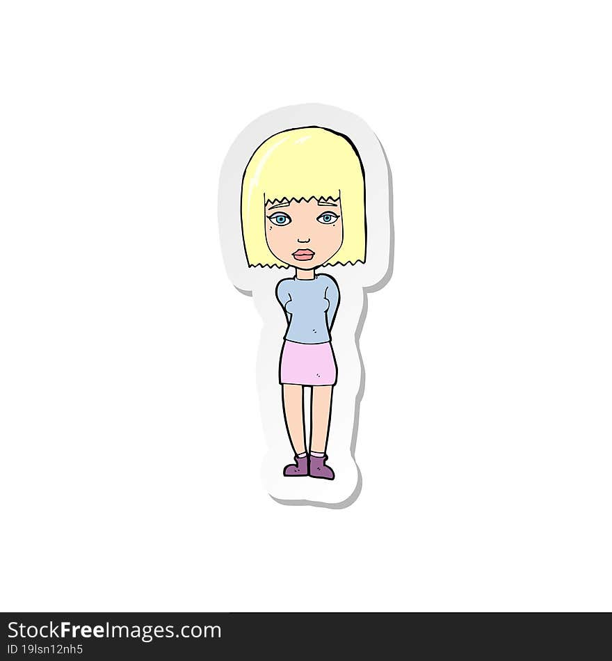 Sticker Of A Cartoon Serious Girl