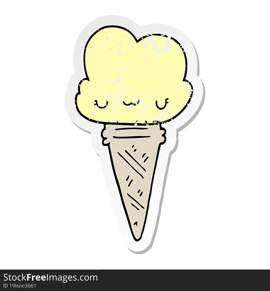 distressed sticker of a cartoon ice cream with face