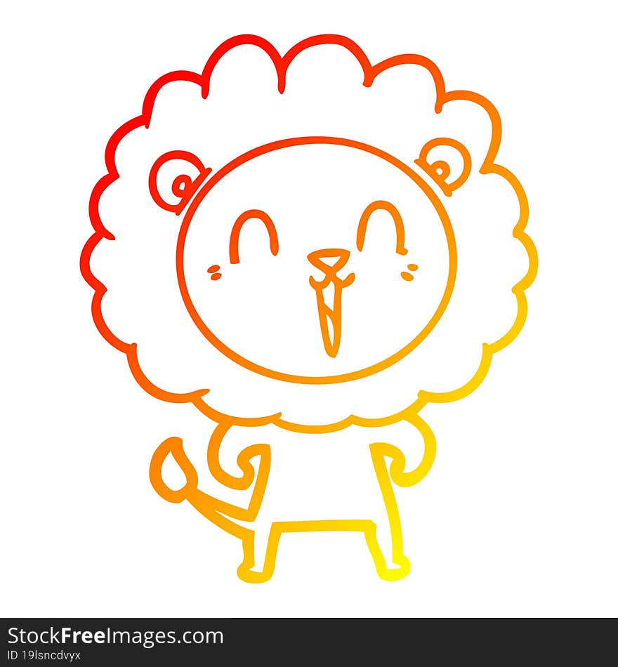 warm gradient line drawing laughing lion cartoon