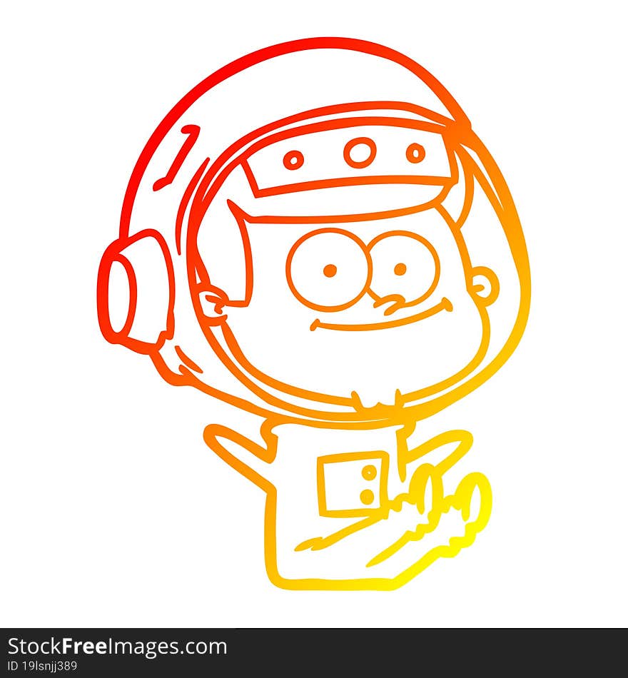 warm gradient line drawing of a happy astronaut cartoon