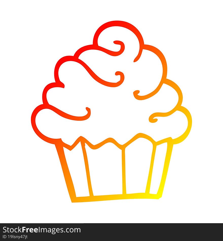 warm gradient line drawing cartoon cupcake