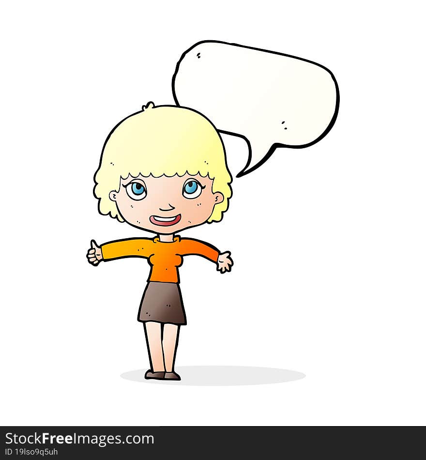 Cartoon Happy Girl With Speech Bubble