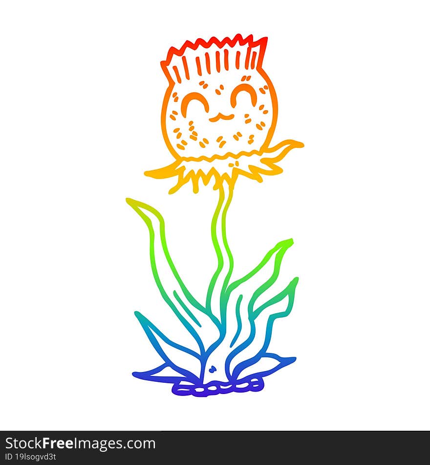 rainbow gradient line drawing of a cartoon thistle