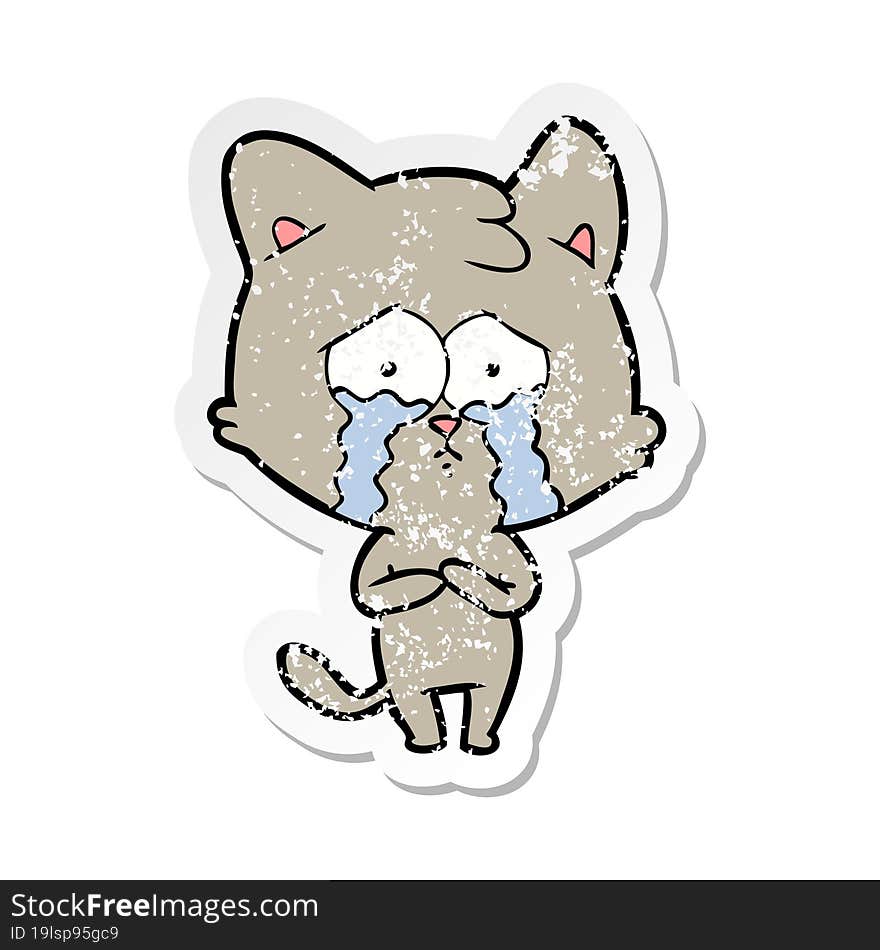 distressed sticker of a cartoon crying cat