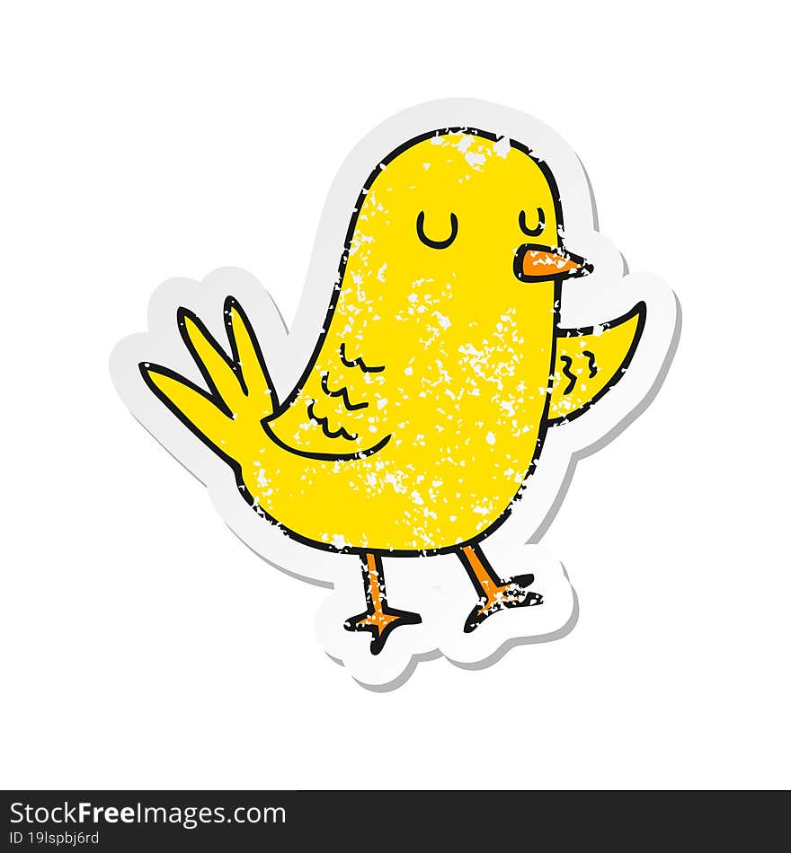 distressed sticker of a cartoon bird