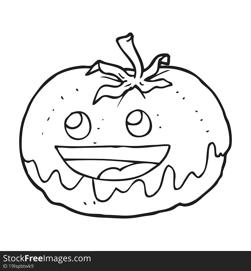 freehand drawn black and white cartoon tomato