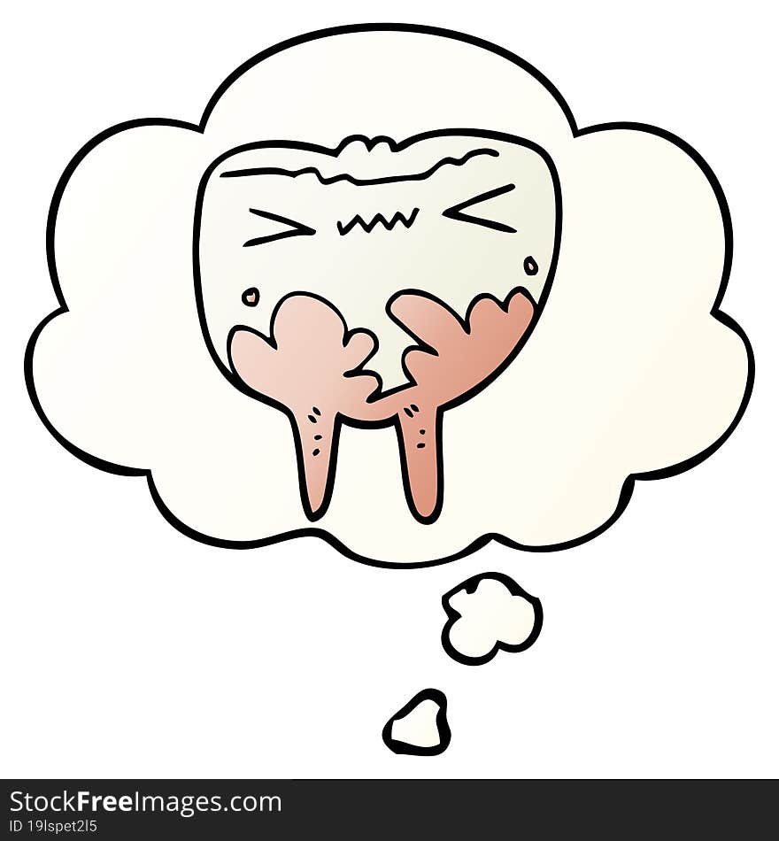 cartoon bad tooth and thought bubble in smooth gradient style