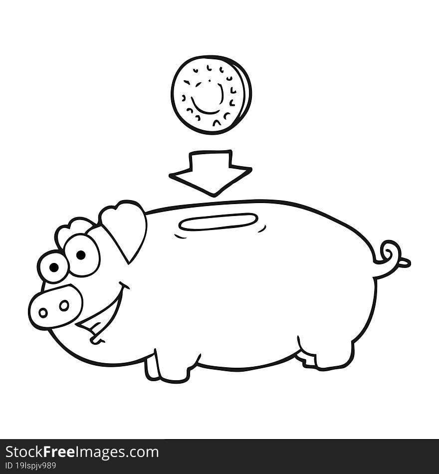 black and white cartoon piggy bank