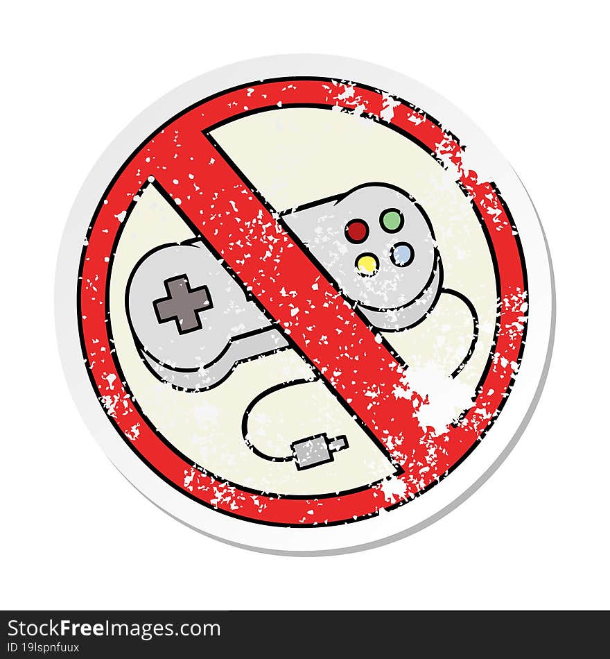 Distressed Sticker Of A Cute Cartoon No Gaming Allowed Sign