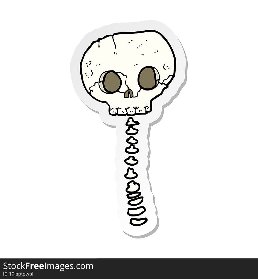 sticker of a cartoon spooky skull and spine