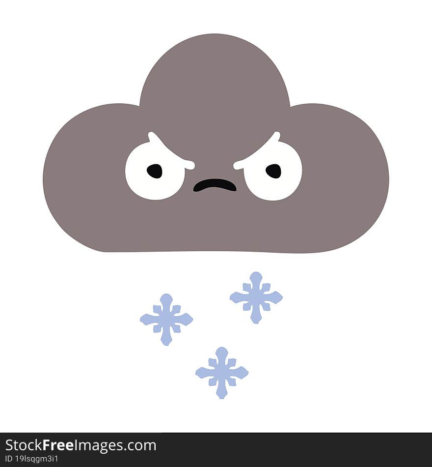 flat color retro cartoon storm snow cloud