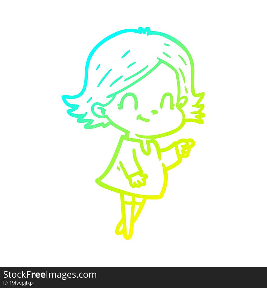 cold gradient line drawing cartoon friendly girl