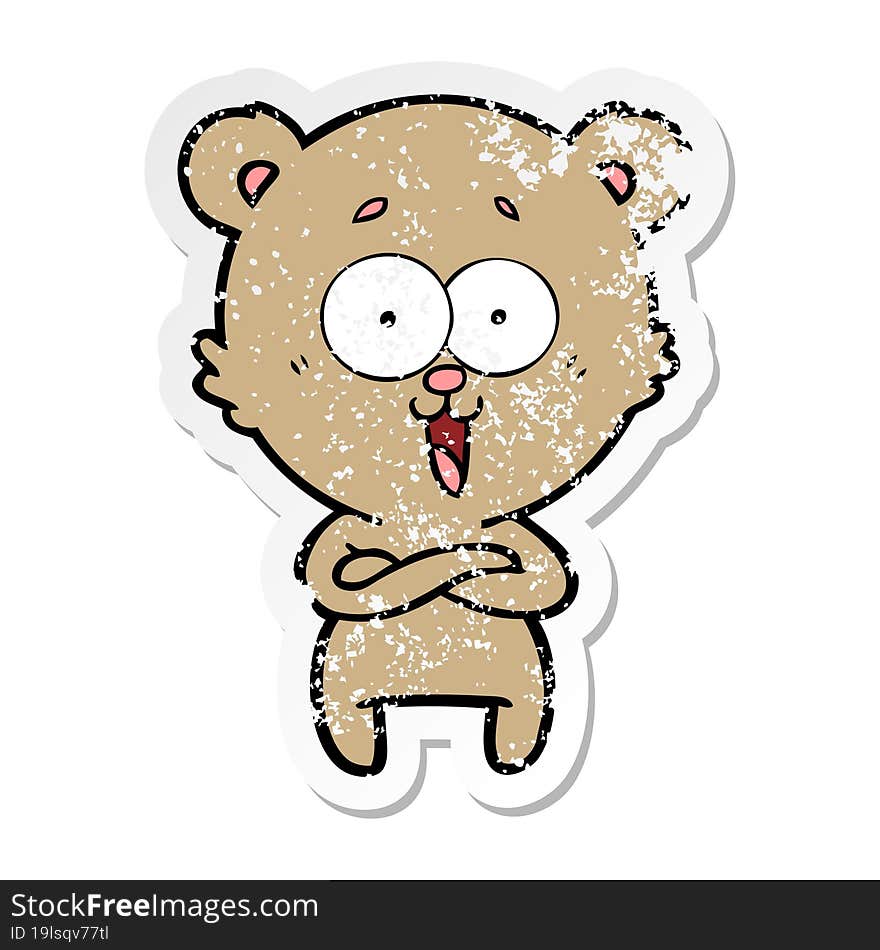 distressed sticker of a laughing teddy  bear cartoon