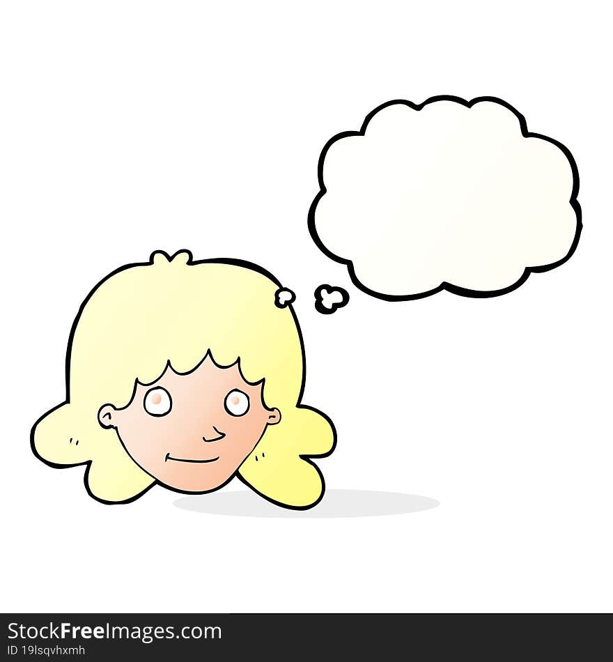 Cartoon Happy Female Face With Thought Bubble