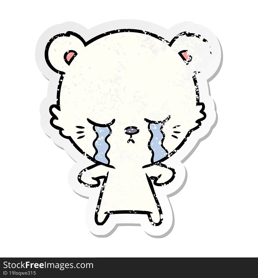 Distressed Sticker Of A Crying Cartoon Polarbear