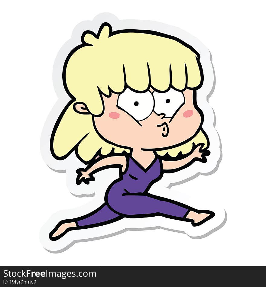 Sticker Of A Cartoon Woman Running