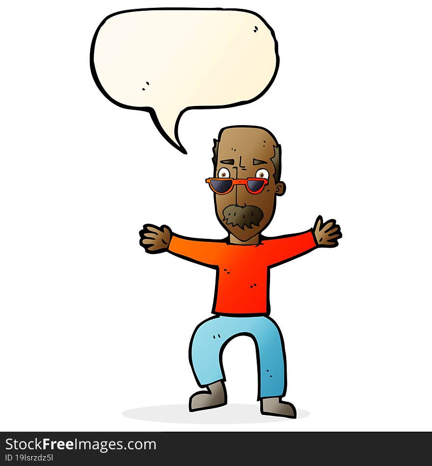 cartoon old man waving arms with speech bubble