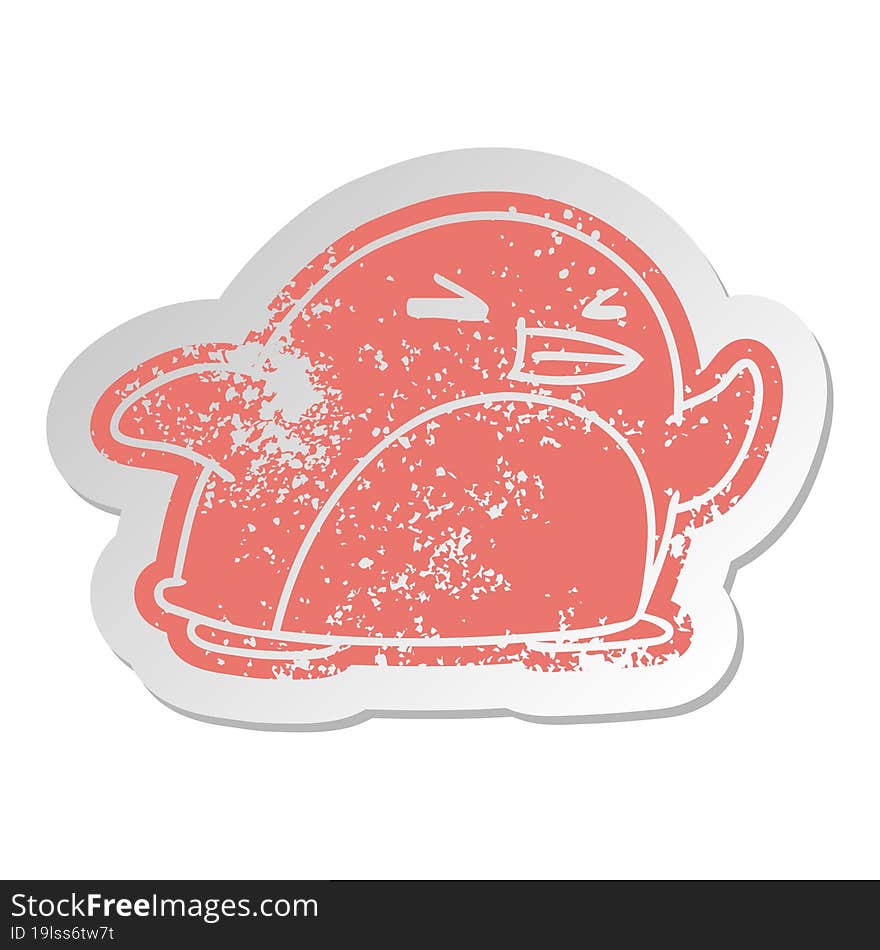 distressed old cartoon sticker kawaii of a cute penguin