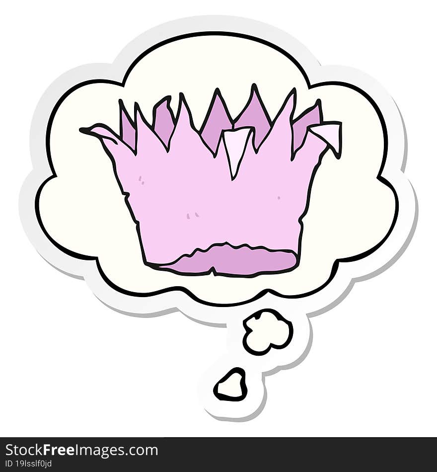 cartoon paper crown with thought bubble as a printed sticker