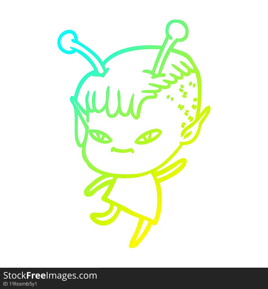 cold gradient line drawing cute cartoon alien girl