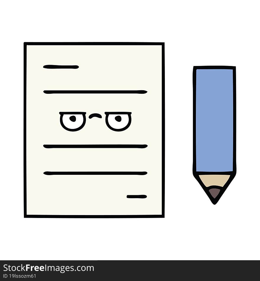 cute cartoon of a test paper. cute cartoon of a test paper