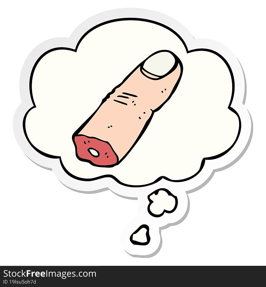 Cartoon Severed Finger And Thought Bubble As A Printed Sticker