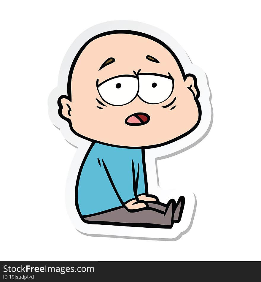 Sticker Of A Cartoon Tired Bald Man