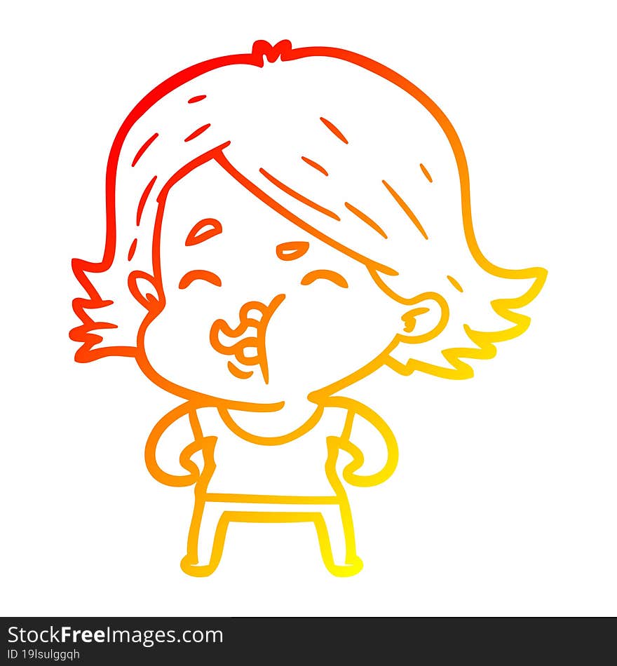 warm gradient line drawing cartoon girl pulling face