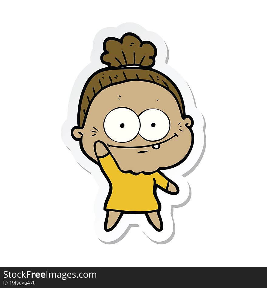 sticker of a cartoon happy old woman