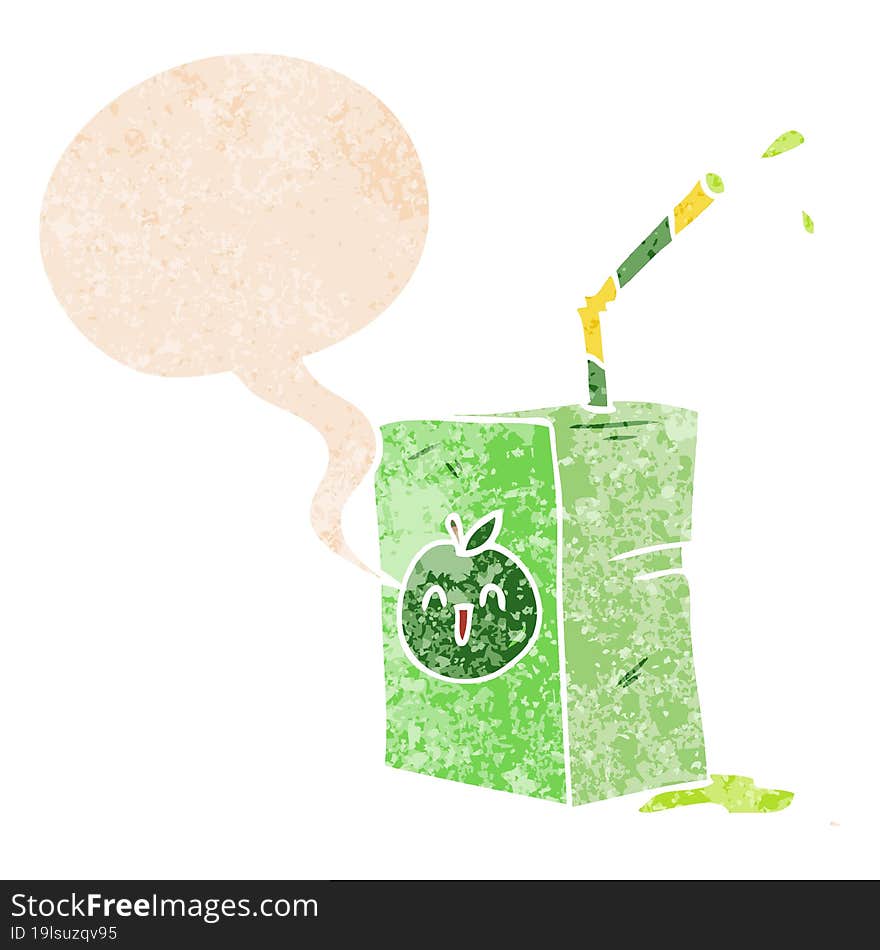 Cartoon Juice Box And Speech Bubble In Retro Textured Style